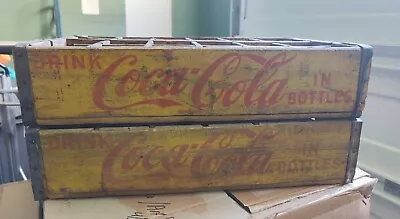 2 Vintage 1969 Yellow & Red Wooden Wood 24 Bottle Coca-Cola Coke Crate Two 48 • £183.33