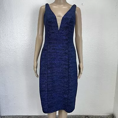 Marina Blue Glitter Metallic Dress With Nude Mesh Sides. • $29