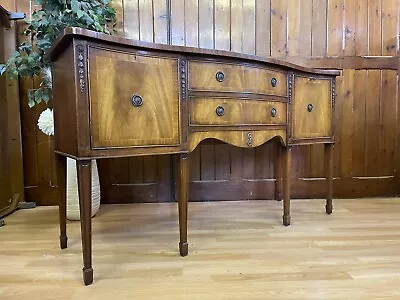 Large Vintage Serpentine Sideboard By Jaycee  Buffet Table  Mahogany • £395