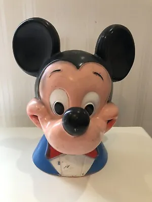 Vintage WALT DISNEY Mickey Mouse Head Plastic Coin Piggy Bank 1971 By Play Pal • $14