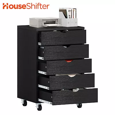 5 Drawers Wooden Filing Cabinet Rolling Lateral Chest File Home Office Organizer • $68.74