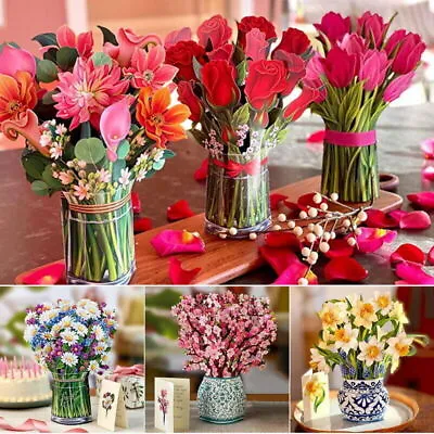 3D Pop Up Flower Greeting Cards Multi-Style Bouquet Birthday Card Postcard Gifts • £4.96