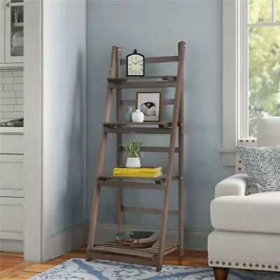 $55.94 • Buy Industrial Wood Ladder Bookshelf Folding Bookcase Plant Stand Storage Rack Shelf