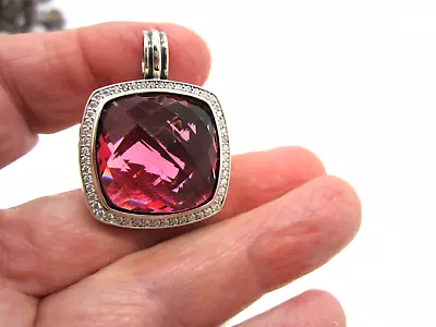 DAVID YURMAN Huge Sterling Silver 26 MM Pink Tourmaline Diamond Enhancer Pendant • $499