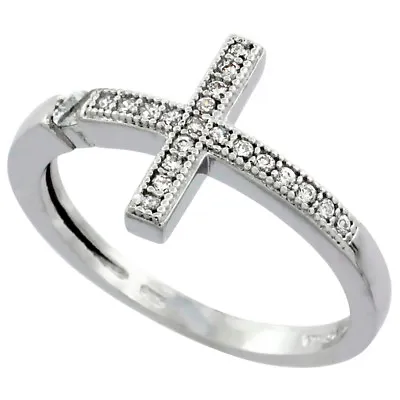 Sterling Silver Sideways Cross Ring With Micro Pave Cubic Zirconia Stones • $16.99