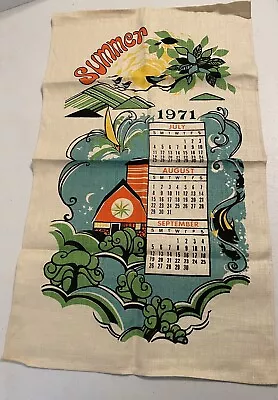 Vintage 1971  Kitchen Linen Calendar Towel Wall Hanging 3 Months Of Summer • $9.99