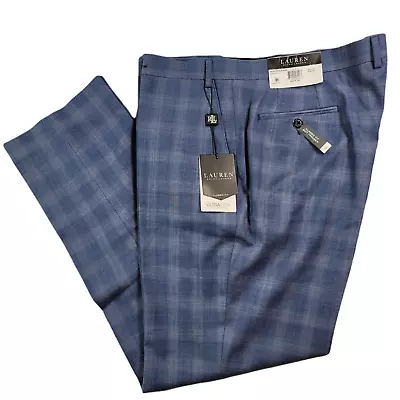 Lauren Ralph Lauren Blue Plaid Dress Pants Mens 42 X 32 Classic-Fit Stretch $190 • $49.49