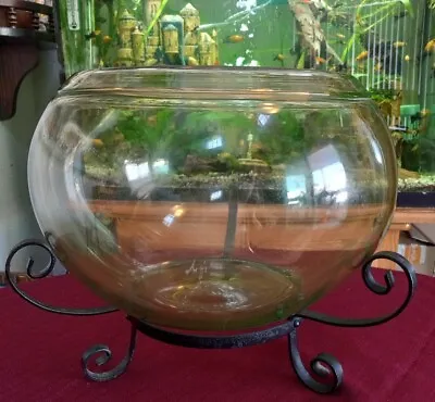 Vintage Old Antique Aquarium Lg 3 Gallon Vaseline Glass 🐠 Fish Bowl With Stand • $825