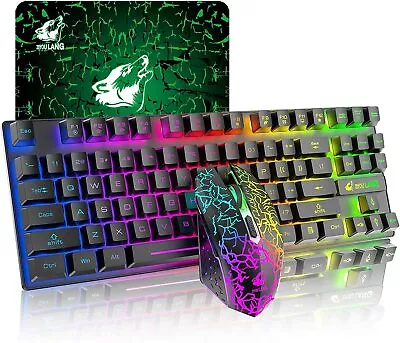 Wireless Gaming Keyboard Mouse Combo Mechanical Feel Rainbow LED Lighting PC PS4 • $50.96