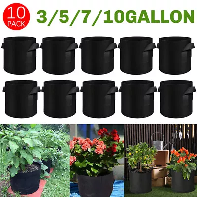 10Pack 3/5/7/10/Gallon Large Fabric Root Pots Home Garden Smart Plant Grow Bags • £10.99