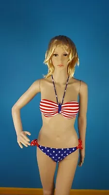£6.90 • Buy Union Jack Padded Bikini 2 Piece Bathing Costume American Stars Stripes Tie Up