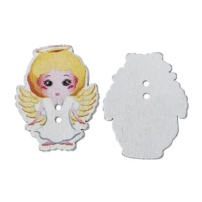 10 Pretty Blonde Angels. Wood Sewing Scrapbook Craft Buttons. 35 X 28mm • £3.25