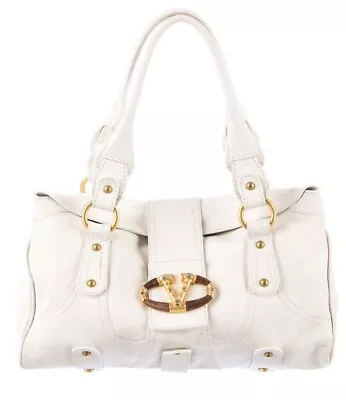 Rare! VALENTINO Ivory & Gold Logo Satchel Shoulder Bag Beautiful & Excellent! • $295