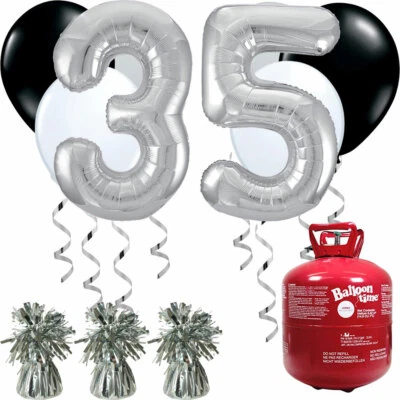 £47.77 • Buy Happy Birthday Silver And Black Balloons And Helium Gas Canister Pack. Party ***