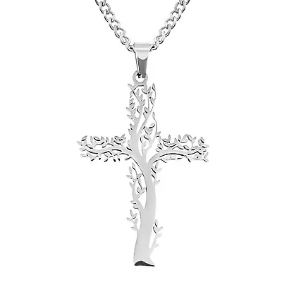 Cross Tree Of Life Stainless Steel Talisman Viking Pendant Necklace Men Women's • $12.34