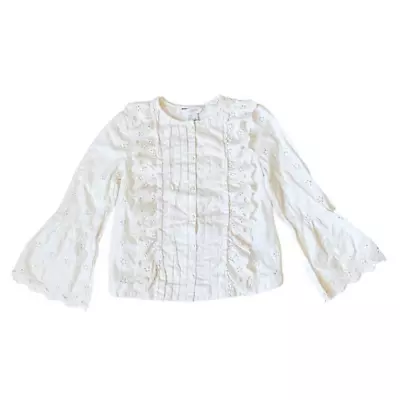 J Crew Eyelet Ruffle Blouse Cottegecore Floral Top Button Up Vintage Look GB370 • $24.99