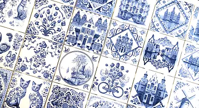24 Blue Delft Ceramic Tiles Amsterdam Collection 4.25  X 4.25  Kiln Fired Décor • $240