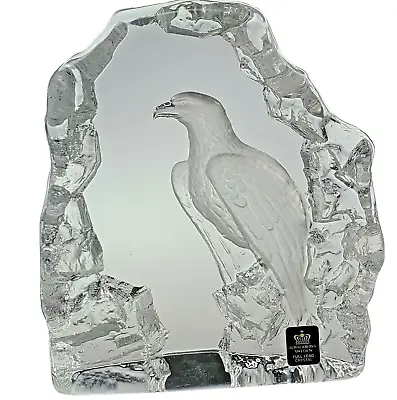 Crystal Glass Sculpture Mats Jonasson Signed Bird Eagle Sweden Royal Krona • $30