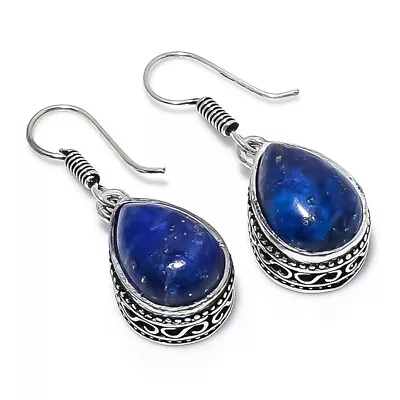 Lapis Lazuli Gemstone Handmade 925 Sterling Silver Jewelry Earring Sz 1.5'' • $10.44