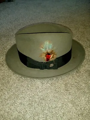 Stetson Vintage Royal Stetson John B Stetson Felt Gray Fedora Feather Hat Cap • $32