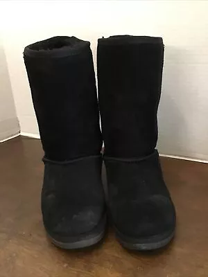 Minnetonka Black Sheepskin Leather Wool Fur Lined Boots 85760 Womens 9 • $20