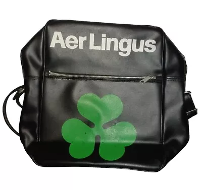 Vintage Irish Aer Lingus Airline Carry-On Black Shoulder Tote Bag With Shamrock • $55