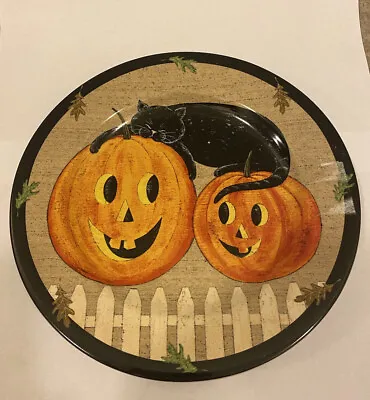 Pumpkin Dreams Sakura Plate Black Cat On Pumpkins Warren Kimble Brown Halloween • $16.99