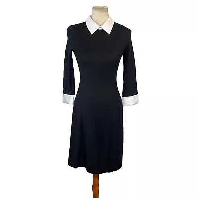 Tahari Extra Fine Merino Wool Sweater Dress Size M Black White Collared  • $19.99