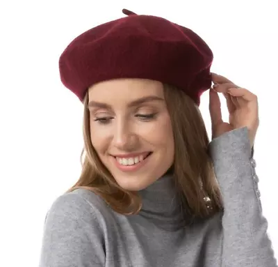 £4.99 • Buy Burgundy Cute Beret Hat Cotton Fashion Accessory Ladies French Beret Hat