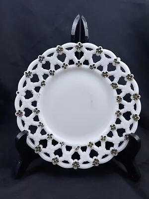 VTG 7  Westmoreland Milk Glass  Forget Me Not  Lace Plate Gold Flowers Lattice • $7