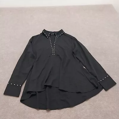 Zara Basic Womens Size Large Long Sleeve Black V-Neck Tunic Blouse Top • $18.88