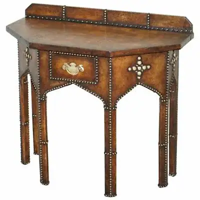 Antique Fully Restored Gothic Pugin Style Brown Leather Studded Console Table • $4862.36