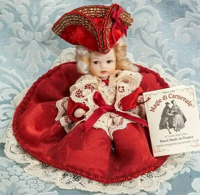 Dolls Venetian Porcelain Doll Italian Dress Of Lace & Damask Gold • $104.87