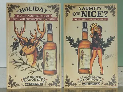 2 Sailor Jerry Spiced Rum 92 Proof Holiday Tattoo Art Poster Prints Girl & Buck • $75.87