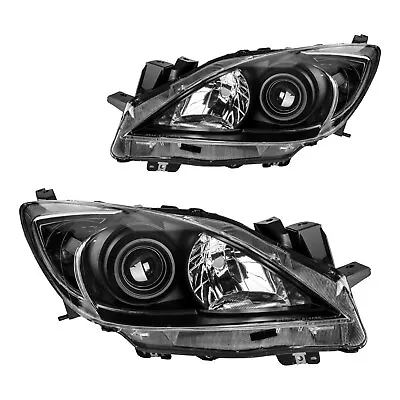 Headlights Set For 2010 2011-2013 Mazda 3 Halogen Black Pair Left & Right Side • $100.71