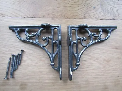 PAIR Of 5  VICTORIAN Scroll Cast Iron Antique Rustic Vintage Shelf Brackets AI • £9.99