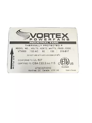 Vortex Powerfan VTX600 Inline Duct Blower 6  Inch 452 CFM Fan VTX 600 Series • $99
