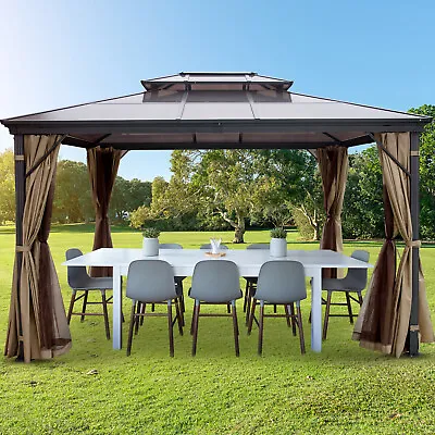 Metal Gazebo Hardtop Gazebo With Mosquito Netting 3x3.6m Outdoor Gazebo Canopy • £470.39