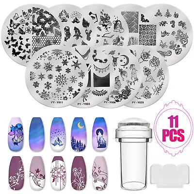 11PCS Clear Silicone Nail Art Stamping Template Kit Plate Stamper Scraper Set US • $10.98