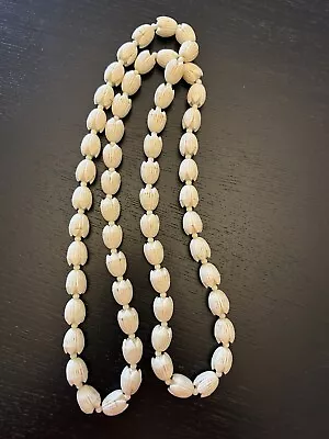 Vintage Hawaiian Pikake Ivory Plastic Celluloid Bead Beaded Necklace 40” • $39.99