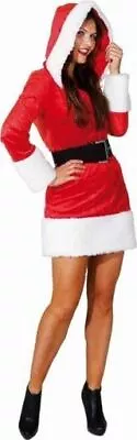 Ladies Sexy Hooded Miss Santa Fancy Dress Costume UK 8 • £15.91