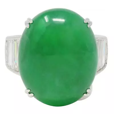 Contemporary 1.32 CTW Diamond Natural Jadeite Jade 18 Karat White Gold Ring GIA • $5275