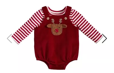 Mud Pie Baby Girl Christmas Reindeer Two Piece Bubble Set Size 6-9 Months NEW • $14.99