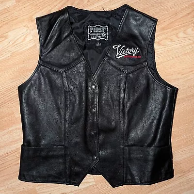 Victory Motorcycle Polaris Women's Vest Leather Snap Black Sz Large  • $14.99