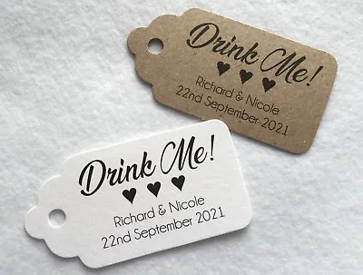 £2.79 • Buy 10 Personalised Wedding 'Drink Me' Tags Favour Gift Cards Party Evening Labels