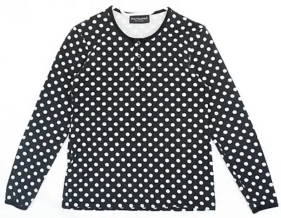 Marimekko Black & White Brown Polka Dot Print Cotton Long Sleeve Top Size S • $14.45