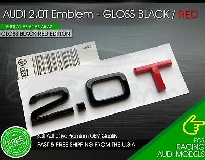 2.0T Emblem Gloss Black & Red 3D Trunk For Audi Nameplate OEM Compact S Line • $45.90