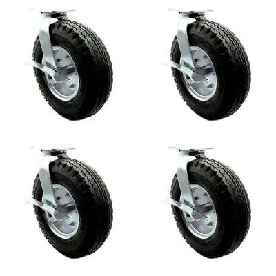 12 Inch Black Pneumatic Wheel Swivel Casters With Brakes Set Service Caster • $390.87