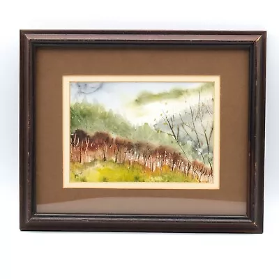 Vintage Landscape Watercolor Hill Trees Signed MCH Matted & Framed 11  X 9  • $44.95