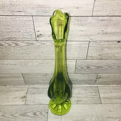 Vintage MCM Viking Green Glass Swung Vase Six Petal 10” • $55